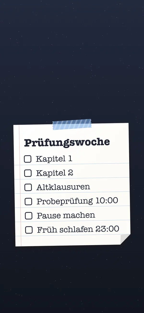 Prüfungsphase: Deine Liste auf einer Haftnotiz als iPhone-Sperrbildschirm