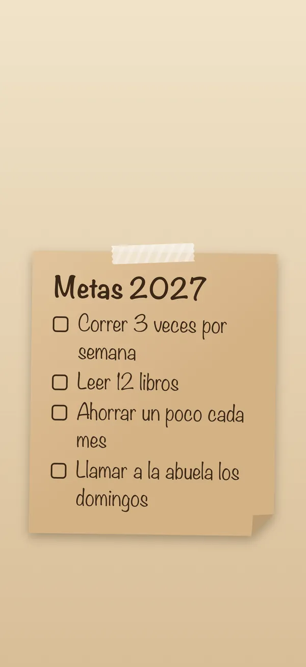 Metas de Año Nuevo: Tu lista en una nota adhesiva, como pantalla de bloqueo del iPhone