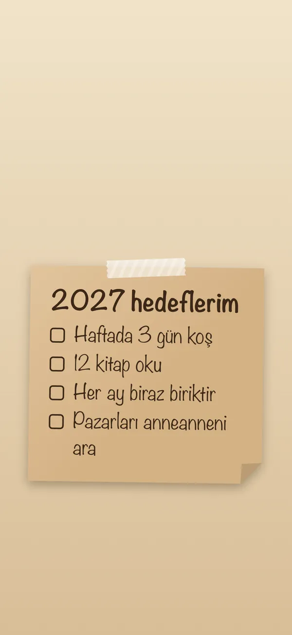 Yeni yıl hedefleri: Listen bir yapışkan notta, iPhone kilit ekranı olarak