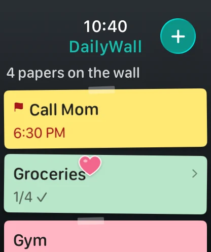 DailyWall on Apple Watch showing today’s notes