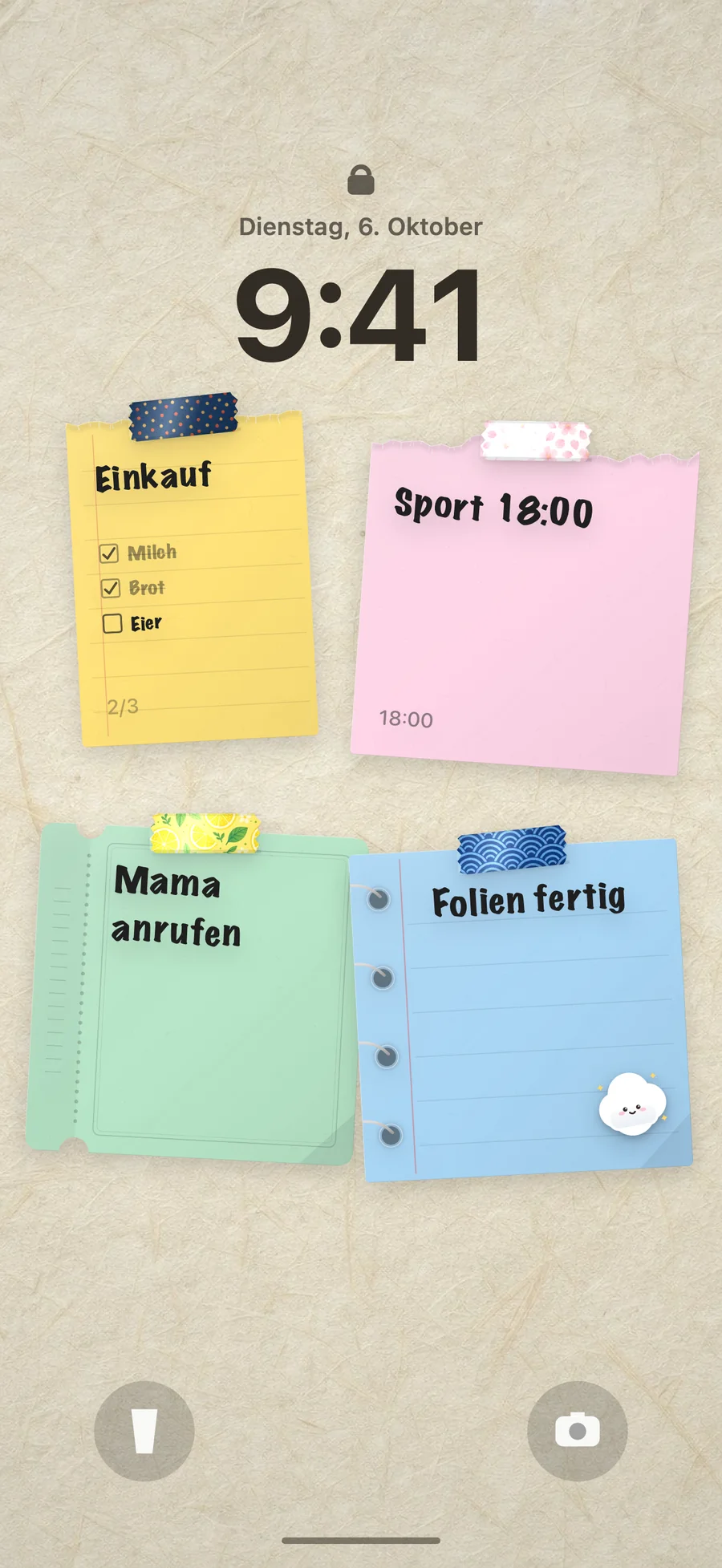 Eine To-do-Liste und Haftnotizen als Hintergrund des iPhone-Sperrbildschirms