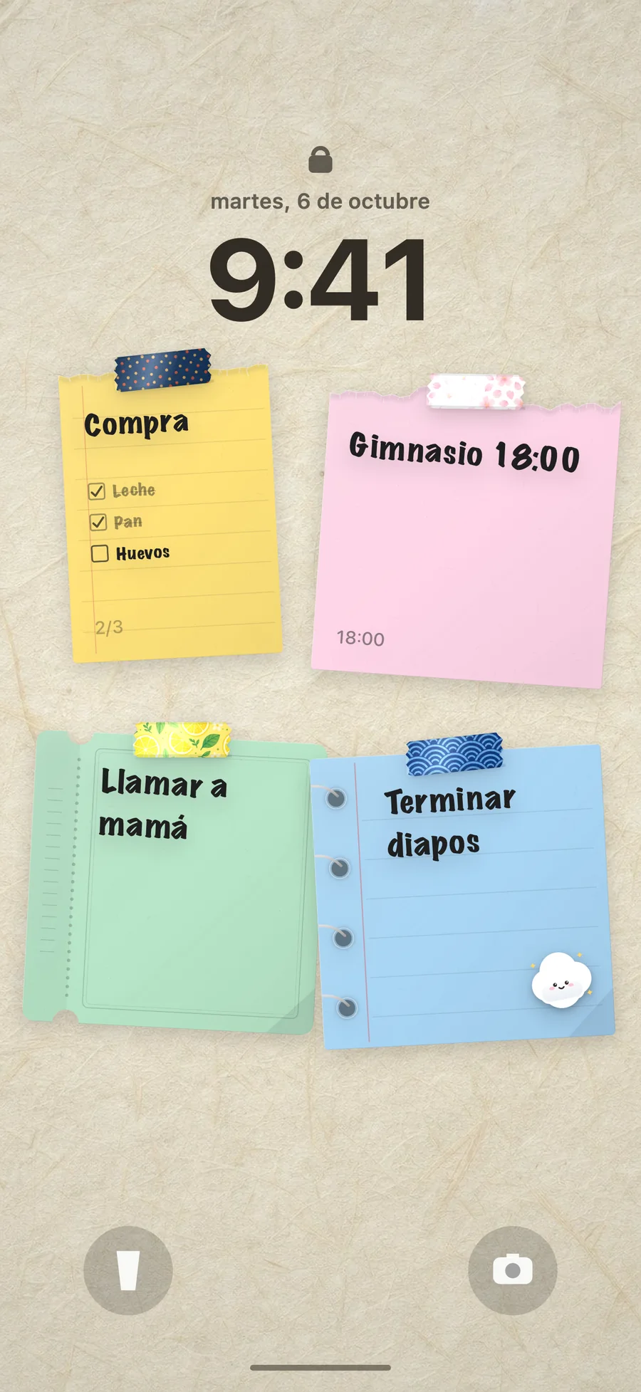 Una lista de pendientes y notas adhesivas como fondo de la pantalla de bloqueo del iPhone