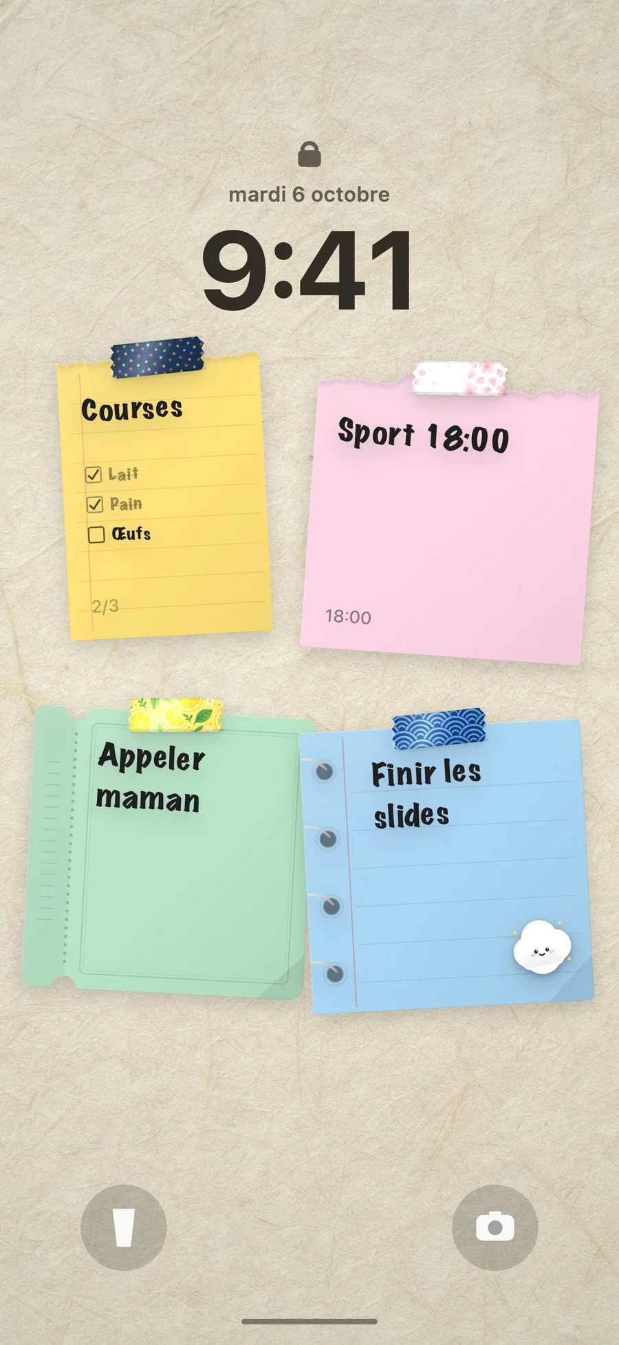 Une liste de choses à faire et des post-it en fond d’écran de verrouillage iPhone