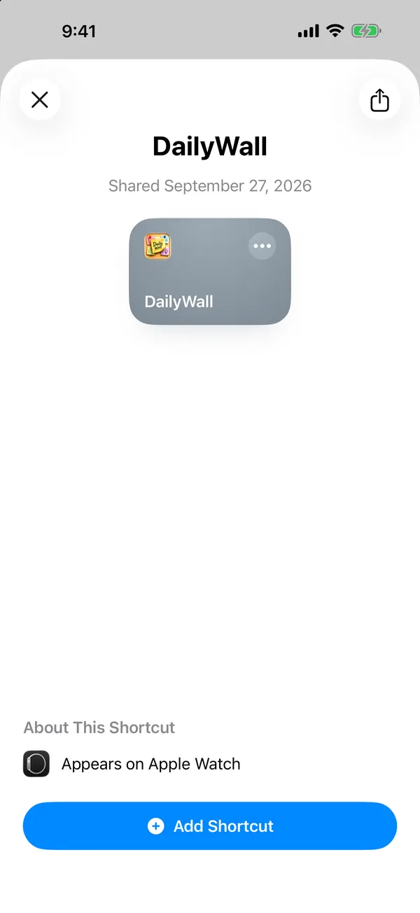 ショートカットAppでDailyWallのショートカットを追加する画面