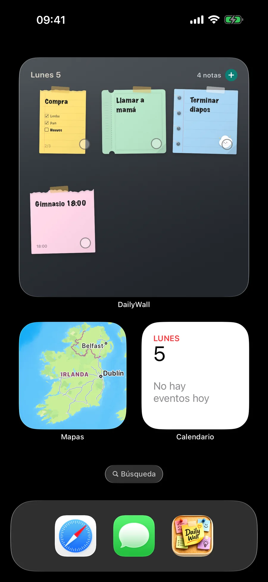 El widget de DailyWall en la pantalla de inicio