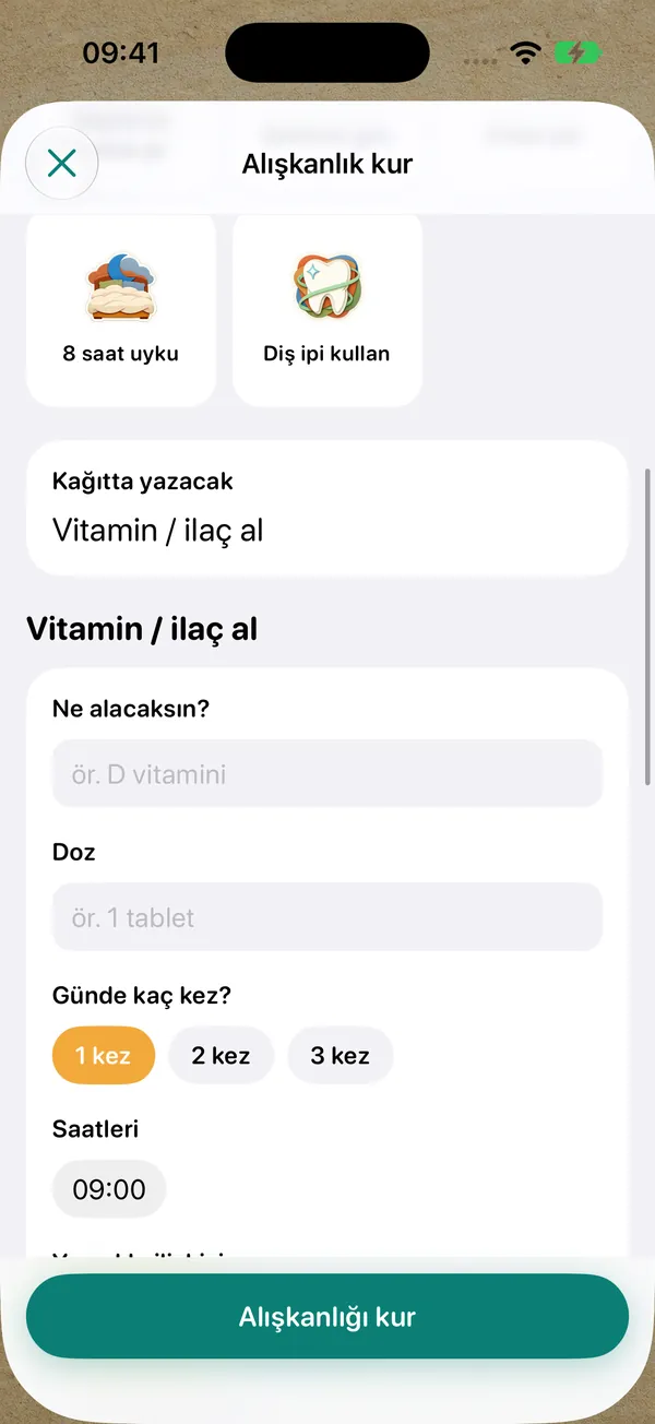 Alışkanlık kurulumu: alışkanlığa özel sorular