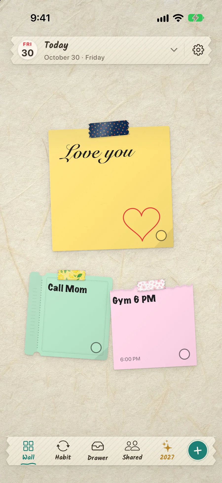 A handwritten note with a drawn heart in the DailyWall editor