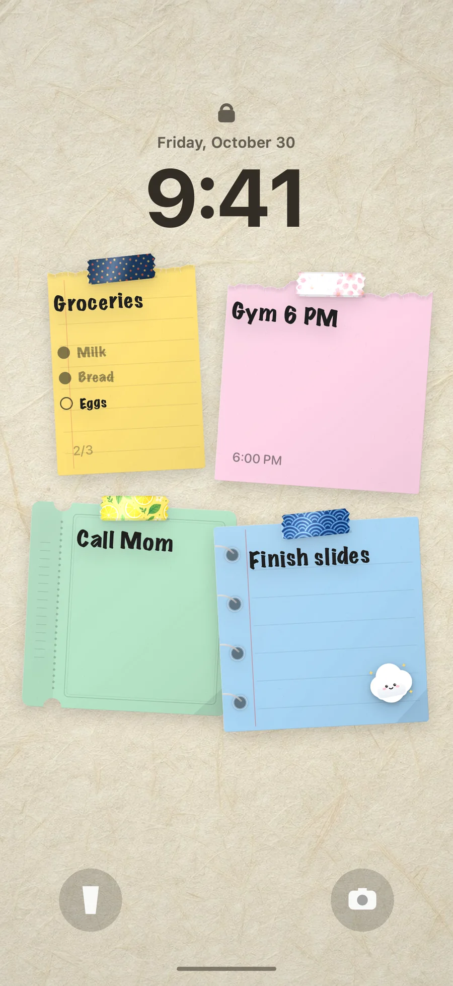 A to-do list and sticky notes as an iPhone Lock Screen wallpaper
